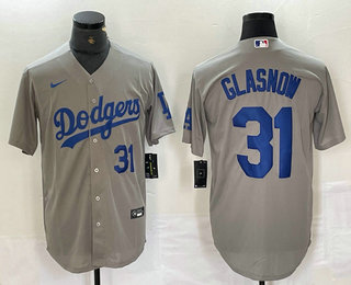 Men's Los Angeles Dodgers #31 Tyler Glasnow Number Grey Stitched Cool Base Nike Jerseys