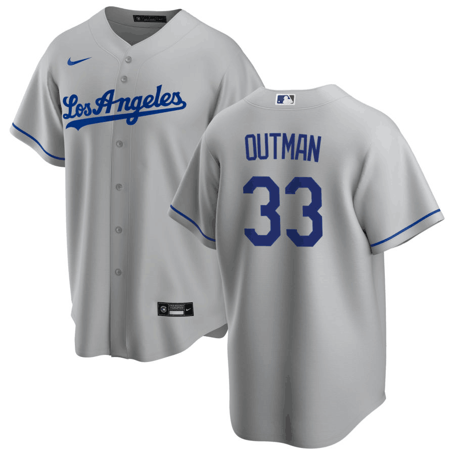 Men's Los Angeles Dodgers #33 James Outman Vargas Grey Cool Base Stitched Baseball Jersey