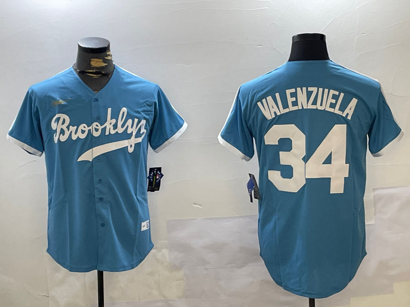 Men's Los Angeles Dodgers #34 Fernando Valenzuela blue Authentic Collection Stitched MLB Jersey1