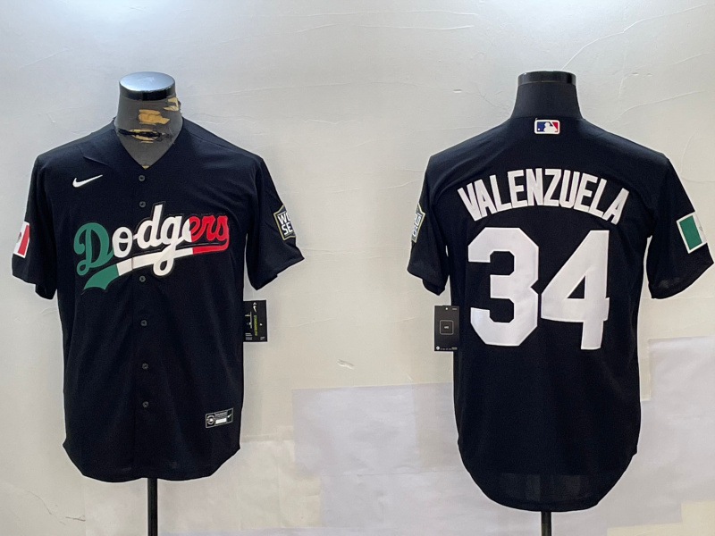 Men's Los Angeles Dodgers #34 Toro Valenzuela Black Mexico 2024 World Series Cool Base Stitched Baseball Jersey