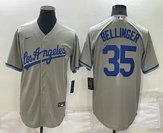 Men's Los Angeles Dodgers #35 Cody Bellinger Grey With Los Stitched MLB Cool Base Nike Jersey