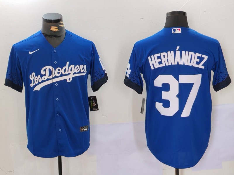 Men's Los Angeles Dodgers #37 Teoscar Hernández Blue Cool Base Stitched Baseball Jersey