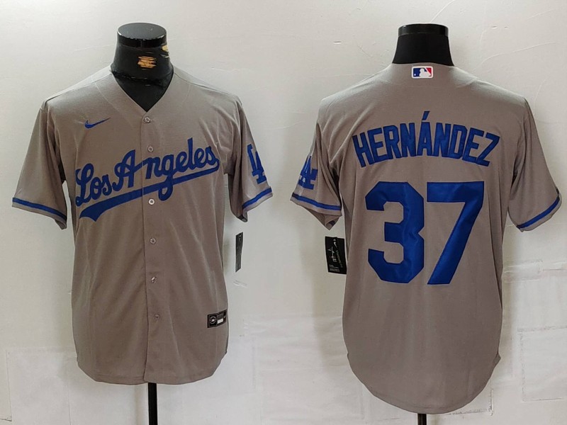 Men's Los Angeles Dodgers #37 Teoscar Hernandez Grey With Los Cool Base Stitched Jersey