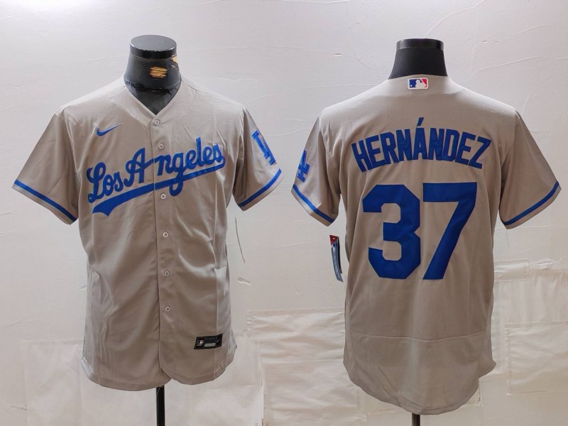 Men's Los Angeles Dodgers #37 Teoscar Hernandez Grey With Los Flex Base Stitched Jersey