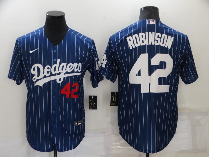 Men's Los Angeles Dodgers #42 Jackie Robinson Blue Pinstripe Stitched MLB Cool Base Nike Jersey