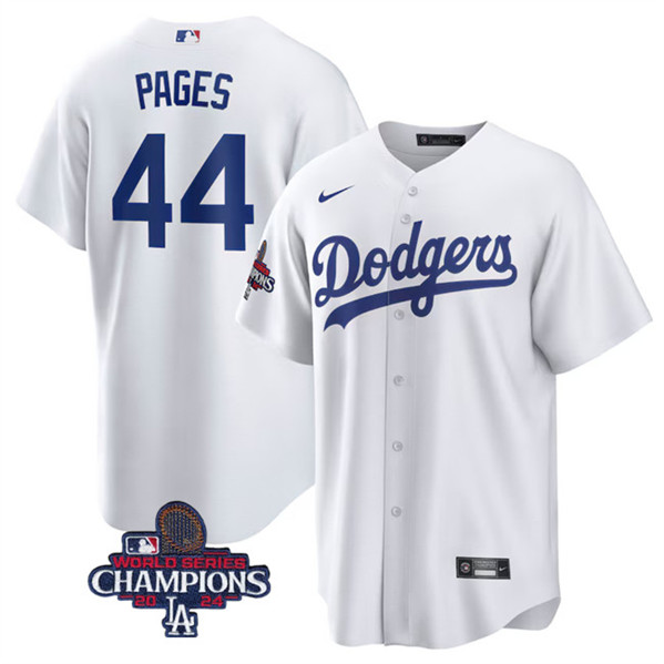 Men's Los Angeles Dodgers #44 Andy Pages White 2024 World Series Champions Cool Base Stitched Baseball Jersey