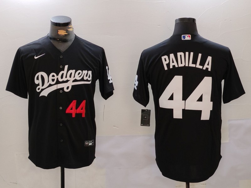 Men's Los Angeles Dodgers #44 Vicente Padilla Number Black Cool Base Stitched Jersey