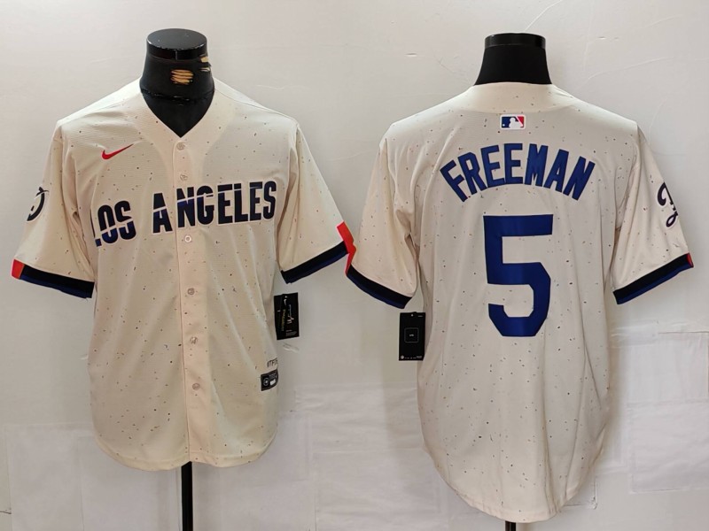 Men's Los Angeles Dodgers #5 Freddie Freeman Cream 2024 City Connect Limited Stitched Jersey