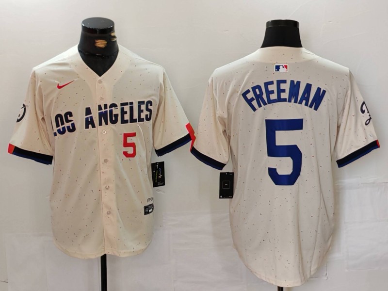 Men's Los Angeles Dodgers #5 Freddie Freeman Number Cream 2024 City Connect Limited Stitched Jersey