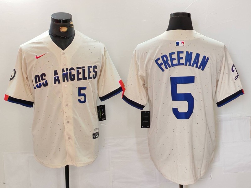 Men's Los Angeles Dodgers #5 Freddie Freeman Number Cream 2024 City Connect Limited Stitched Jerseys