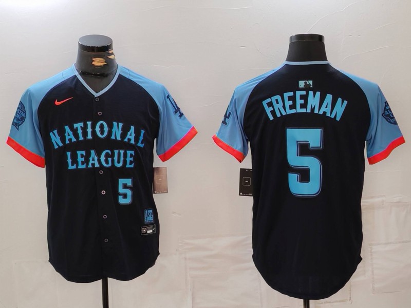 Men's Los Angeles Dodgers #5 Freddie Freeman Number Navy 2024 All Star Limited Stitched Jersey