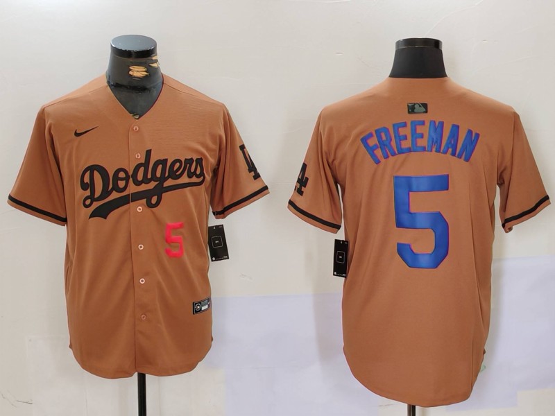 Men's Los Angeles Dodgers #5 Freddie Freeman Number Olive Cool Base Limited Stitched Jersey