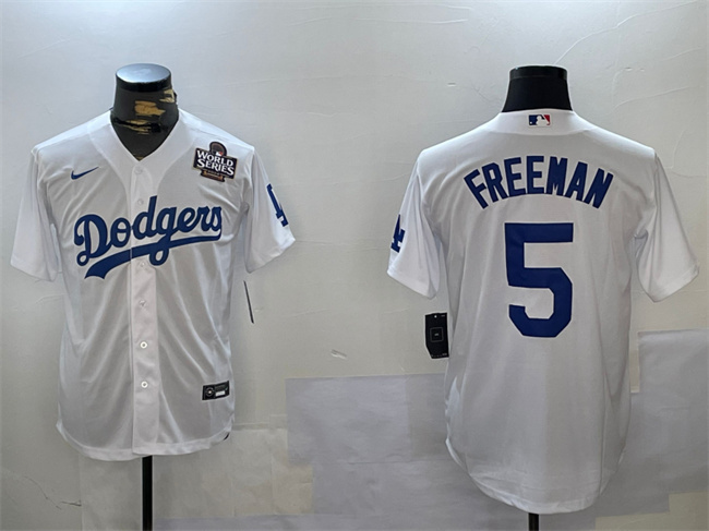 Men's Los Angeles Dodgers #5 Freddie Freeman White 2024 World Series Cool Base Stitched Baseball Jersey1