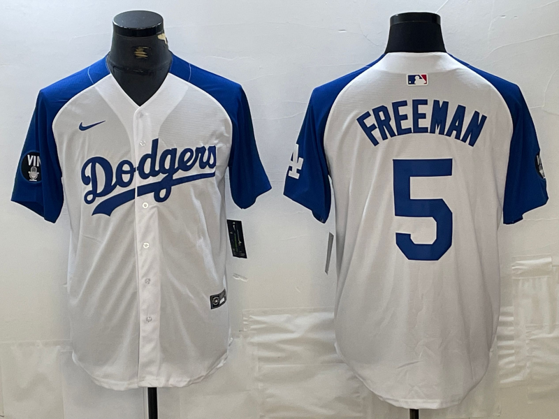 Men's Los Angeles Dodgers #5 Freddie Freeman White Blue Fashion Stitched Cool Base Limited Jerseys