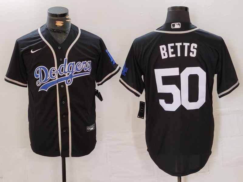 Men's Los Angeles Dodgers #50 Mookie Betts Black White Cool Base Stitched Jersey