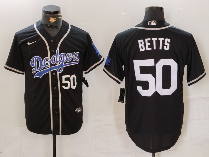 Men's Los Angeles Dodgers #50 Mookie Betts Number Black White Cool Base Stitched Jerseys