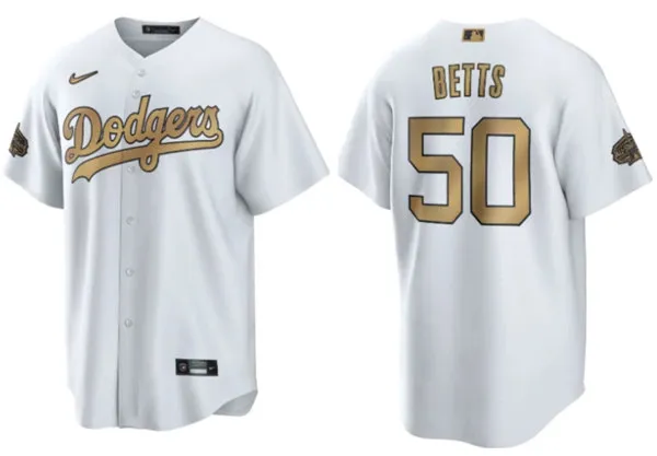 Men's Los Angeles Dodgers #50 Mookie Betts White 2022 All-Star Cool Base Stitched Baseball Jersey