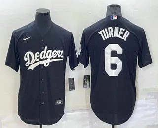 Men's Los Angeles Dodgers #6 Trea Turner Black Turn Back The Clock Stitched Cool Base Jersey