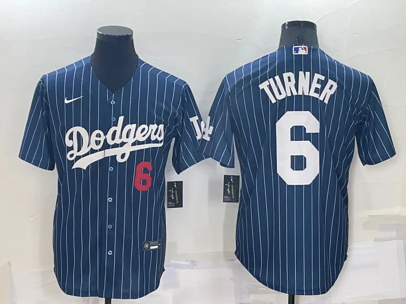 Men's Los Angeles Dodgers #6 Trea Turner Navy Cool Base Stitched Baseball Jersey