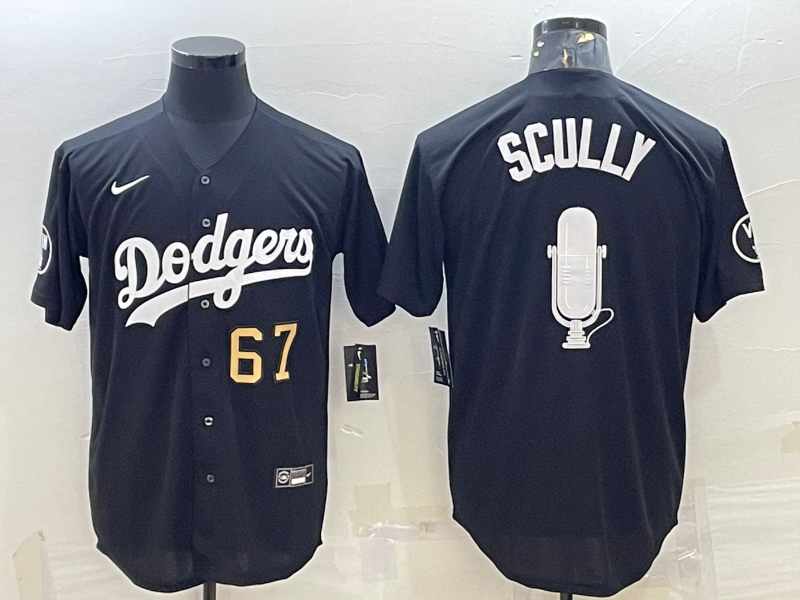 Men's Los Angeles Dodgers #67 Vin Scully Black Gold Big Logo With Vin Scully Patch Stitched Jersey