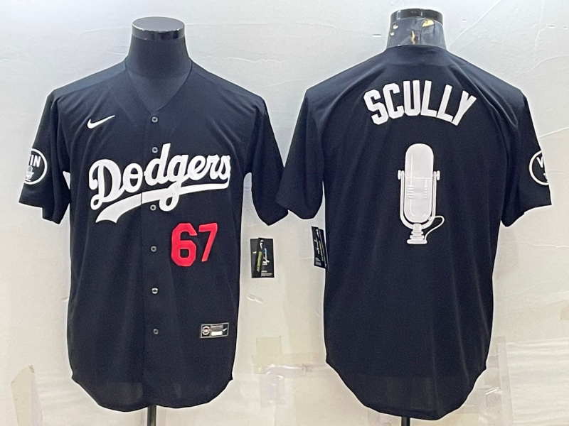 Men's Los Angeles Dodgers #67 Vin Scully Black Red Big Logo With Vin Scully Patch Stitched Jersey