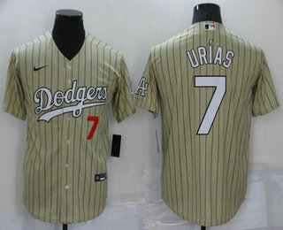 Men's Los Angeles Dodgers #7 Julio Urias Cream Pinstripe Stitched MLB Cool Base Nike Jersey