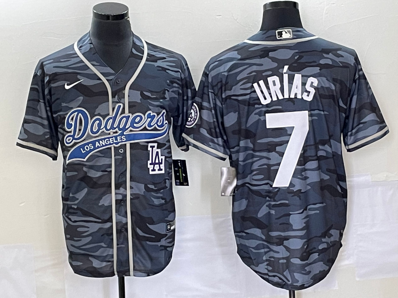 Men's Los Angeles Dodgers #7 Julio Urias Gray Camo Cool Base With Patch Stitched Baseball Jersey