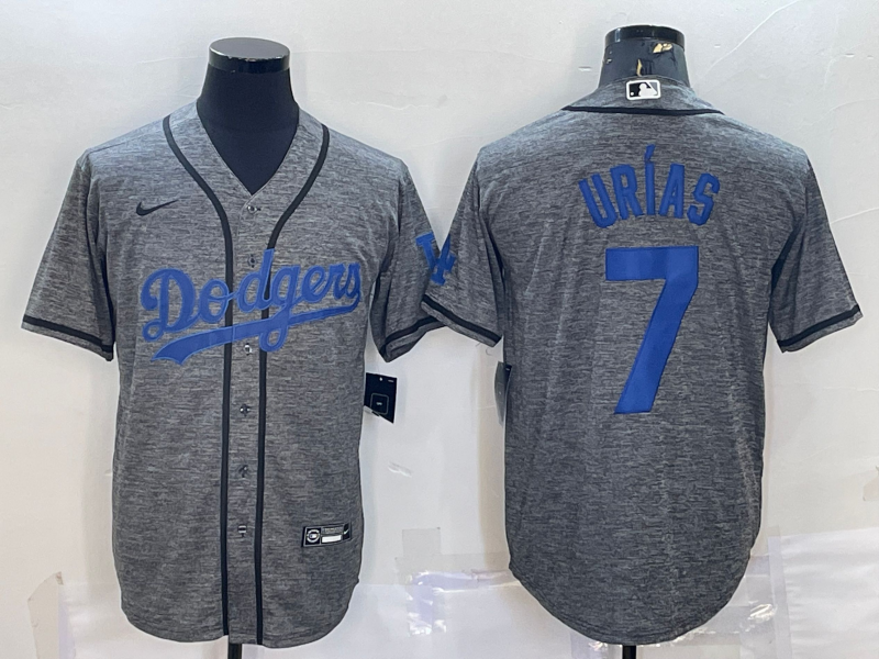 Men's Los Angeles Dodgers #7 Julio Urias Grey Gridiron Cool Base Stitched Baseball Jersey