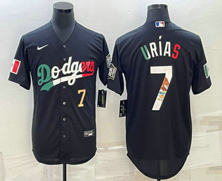 Men's Los Angeles Dodgers #7 Julio Urias Number Black Mexico 2020 World Series Cool Base Nike Jersey