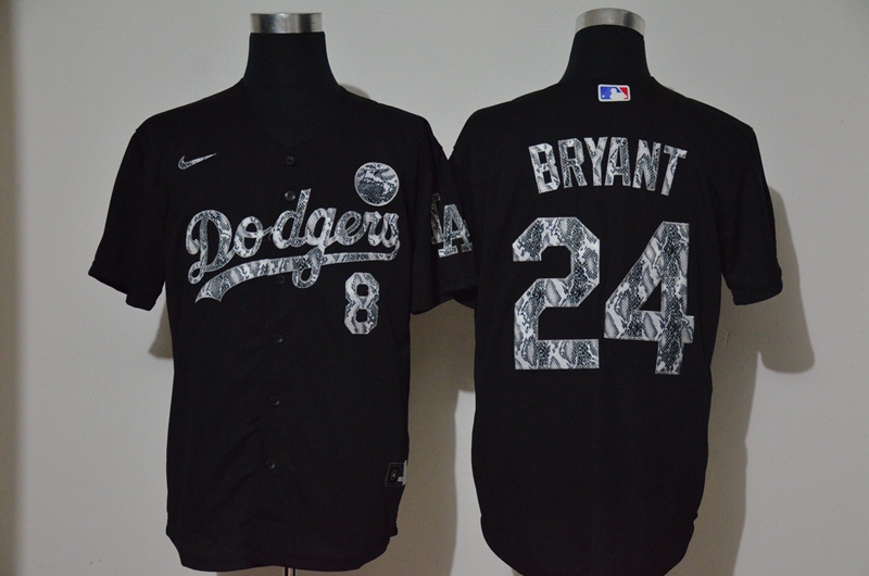 Men's Los Angeles Dodgers #8 #24 Kobe Bryant Black Silver Mamba Stitched MLB Cool Base Nike Jersey