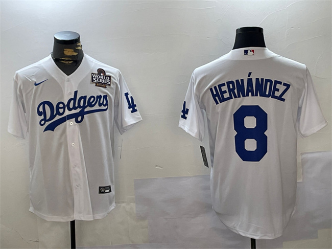 Men's Los Angeles Dodgers #8 Enrique Hernández White 2024 World Series Cool Base Stitched Baseball Jersey