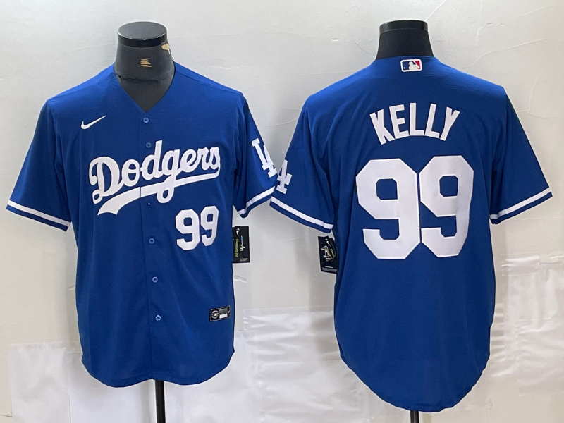 Men's Los Angeles Dodgers #99 Joe Kelly Number Blue Stitched Cool Base Nike Jersey