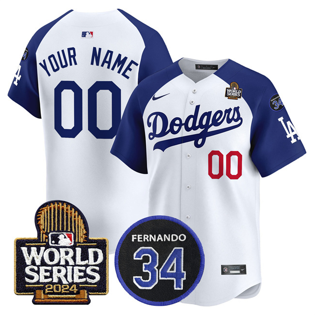 Men's Los Angeles Dodgers ACTIVE PLAYER Custom White Royal 2024 World Series With Fernando Memorial Patch Limited Stitched Baseball Jersey