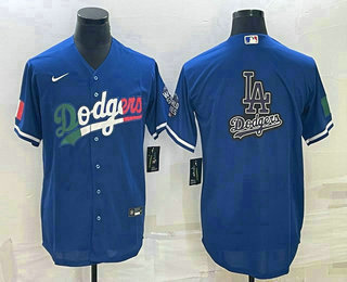 Men's Los Angeles Dodgers Big Logo Navy Blue Pinstripe Stitched MLB Cool Base Nike Jersey1