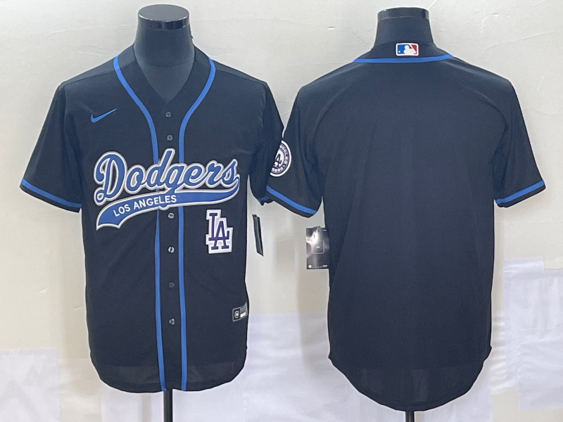 Men's Los Angeles Dodgers Black Blank With Patch Cool Base Stitched Baseball Jersey1