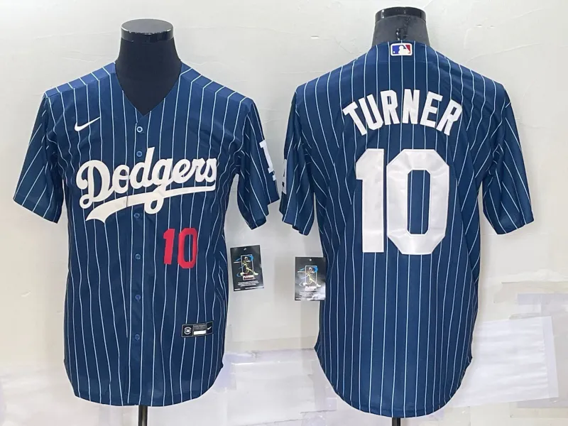 Men's Los Angeles Dodgers Blank Number Red Navy Blue Pinstripe Stitched MLB Cool Base Nike Jersey