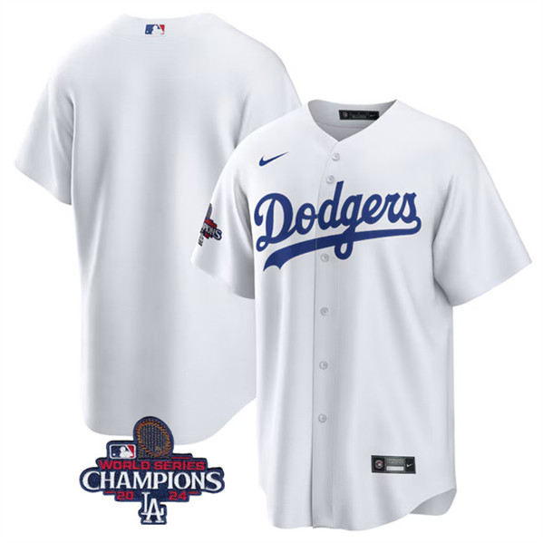 Men's Los Angeles Dodgers Blank White 2024 World Series Champions Home Limited Stitched Baseball Jersey