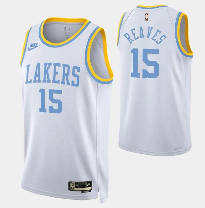 Men's Los Angeles Lakers # 15 Austin Reaves white with blue number Swingman NBA Jersey