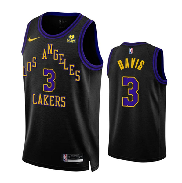 Men's Los Angeles Lakers #3 Anthony Davis Black 2023-24 City Edition Stitched Basketball Jersey