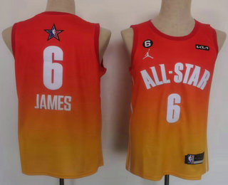 Men's Los Angeles Lakers #6 LeBron James Orange 2022 All Star 6 Patch Icon Sponsor Swingman Jersey