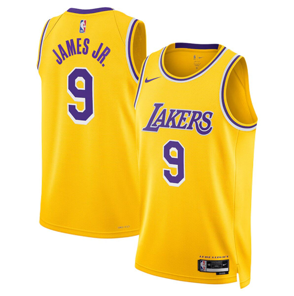 Men's Los Angeles Lakers #9 Bronny James Jr. Yellow 2024 Draft Icon Edition Stitched Basketball Jersey