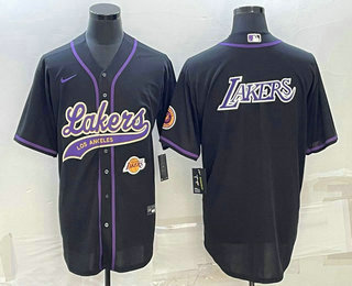 Men's Los Angeles Lakers Black Big Logo With Patch Cool Base Stitched Baseball