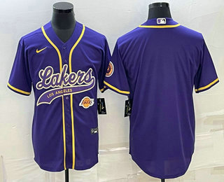 Men's Los Angeles Lakers Blank Purple With Patch Cool Base Stitched Baseball