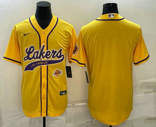 Men's Los Angeles Lakers Blank Yellow With Patch Cool Base Stitched Baseball