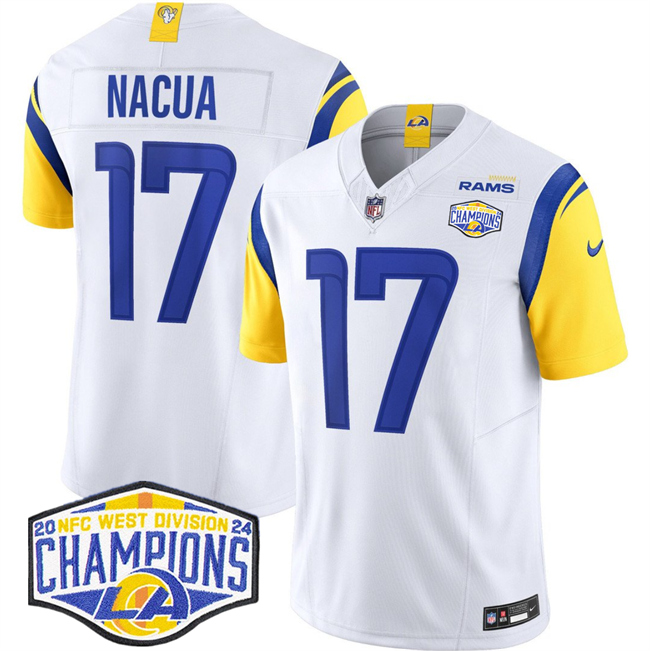 Men's Los Angeles Rams #17 Puka Nacua White 2024 NFC West Champions F.U.S.E. Vapor Untouchable Stitched Football Jersey