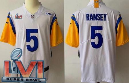 Men's Los Angeles Rams #5 Jalen Ramsey Limited White Alternate 2022 Super Bowl LVI Bound Vapor Jersey