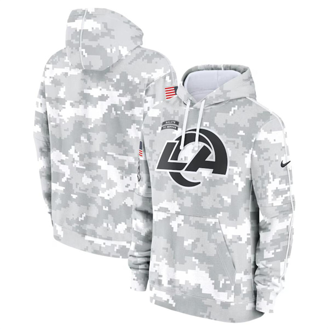 Men's Los Angeles Rams 2024 Arctic Camo Salute To Service Club Fleece Pullover Hoodie