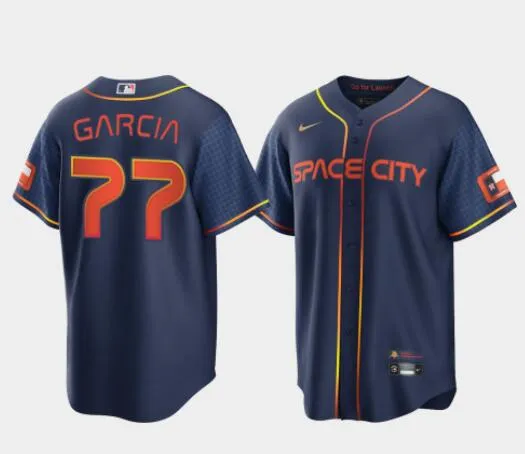 Men's Luis Garcia Houston Astros #77 Navy Cool Base 2022 Space City Connect Stitched Jersey