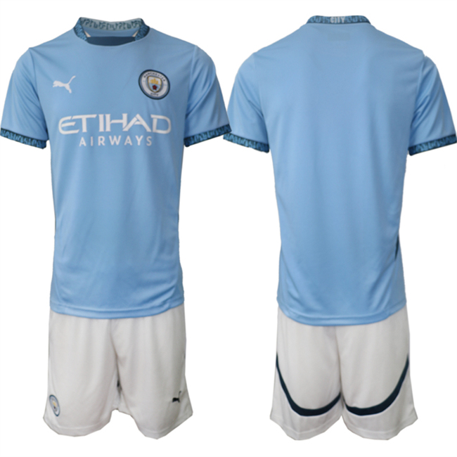 Men's Manchester City Custom/Blank 2024-25 Blue Home Soccer Jersey Suit