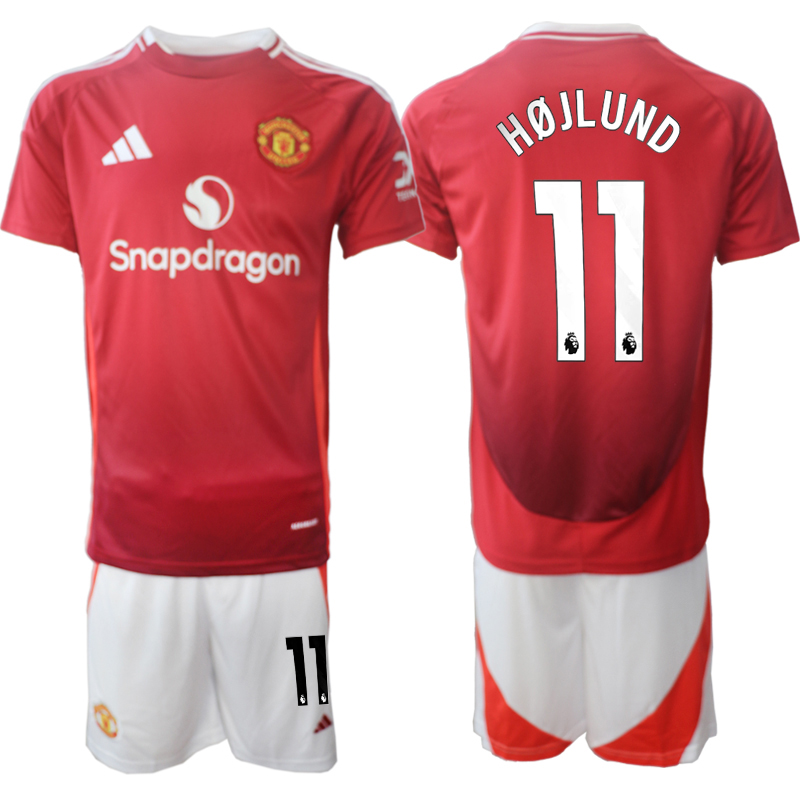 Men's Manchester United home 11# HOJLUND 2024-25 Suit Soccer Jerseys